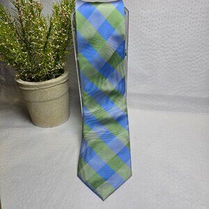 NAUTICA MENS BLUE AND GREEN BOLD PLAID TIE 100% SILK EUC